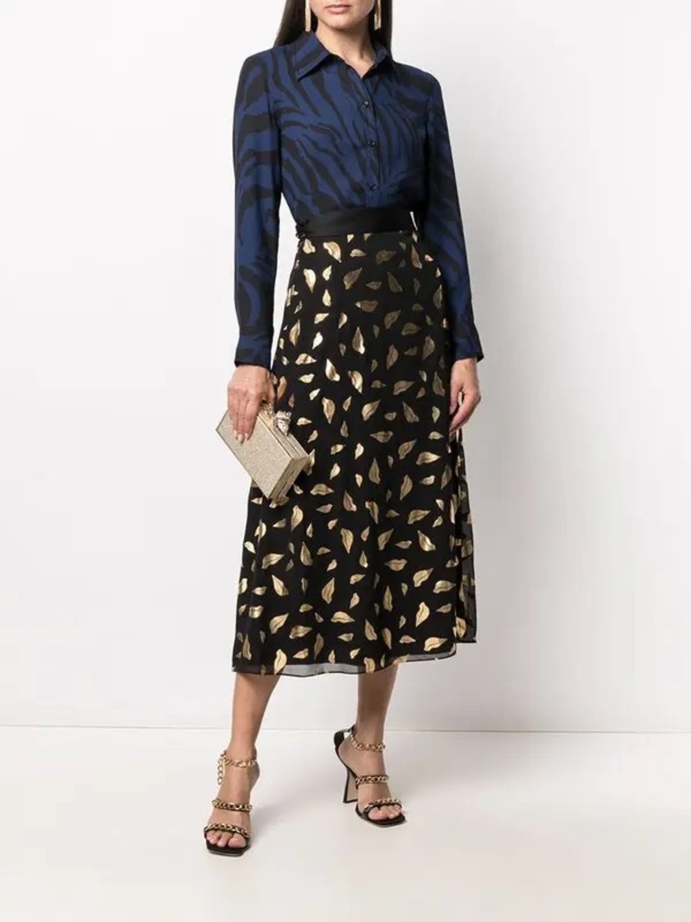 Diane von Furstenberg DVF Gold Lips Print A Line Wrap Midi Skirt XS